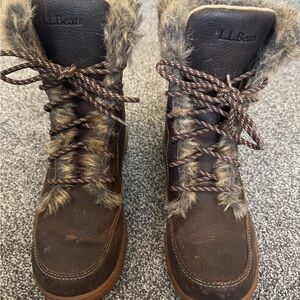 LL Bean genuine leather insulated faux fur boots.